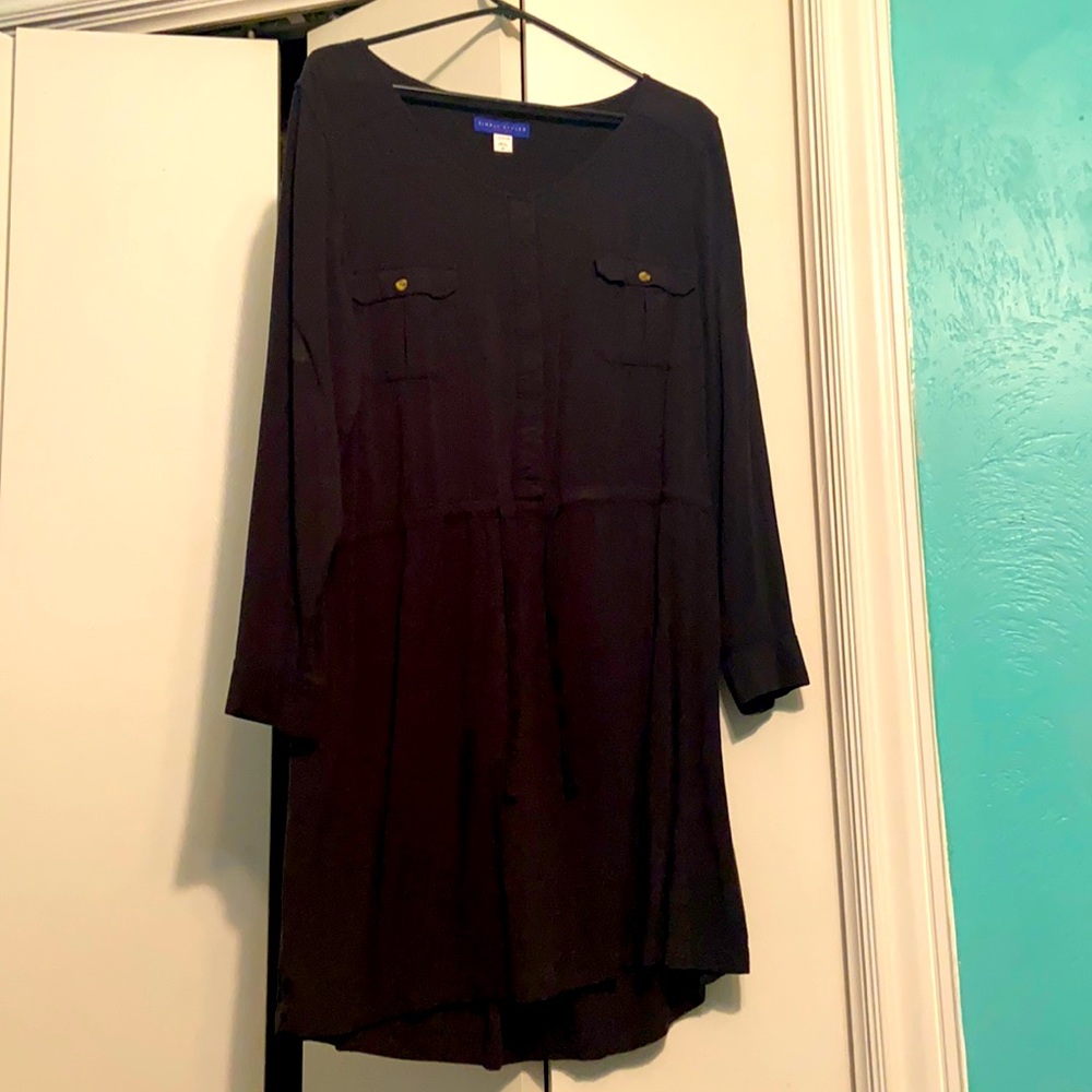 Long sleeve Jet black Knee length Dress